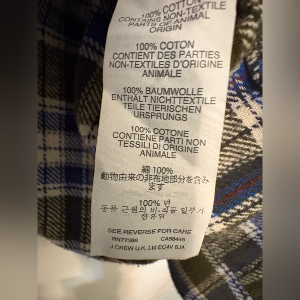 J.Crew Green Blue White Plaid Button Up Plaid Flannel Shirt Size 10 Cabin Fall - Picture 4 of 4